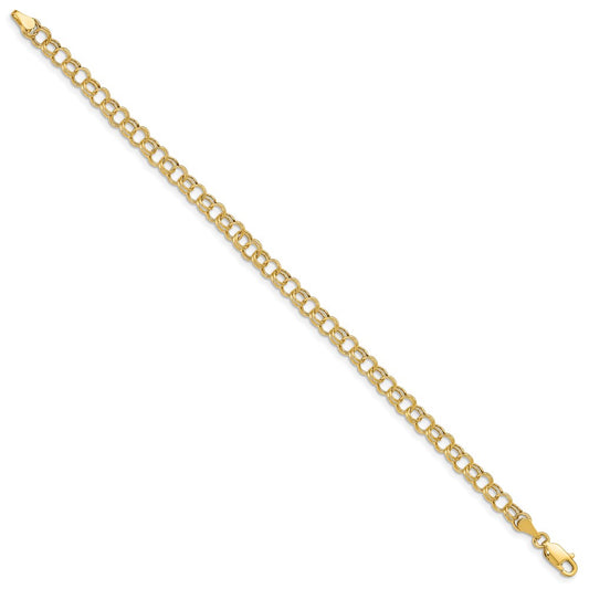 14k 5mm Hollow Double Link 8 inch Charm Bracelet