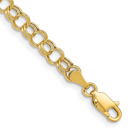 14k 5mm Hollow Double Link 8 inch Charm Bracelet