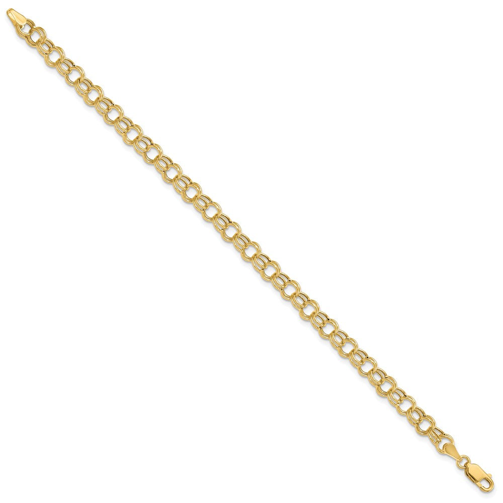 14k 6mm Hollow Double Link 7 inch Charm Bracelet