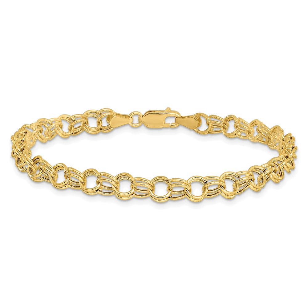 14k 6mm Hollow Double Link 7 inch Charm Bracelet