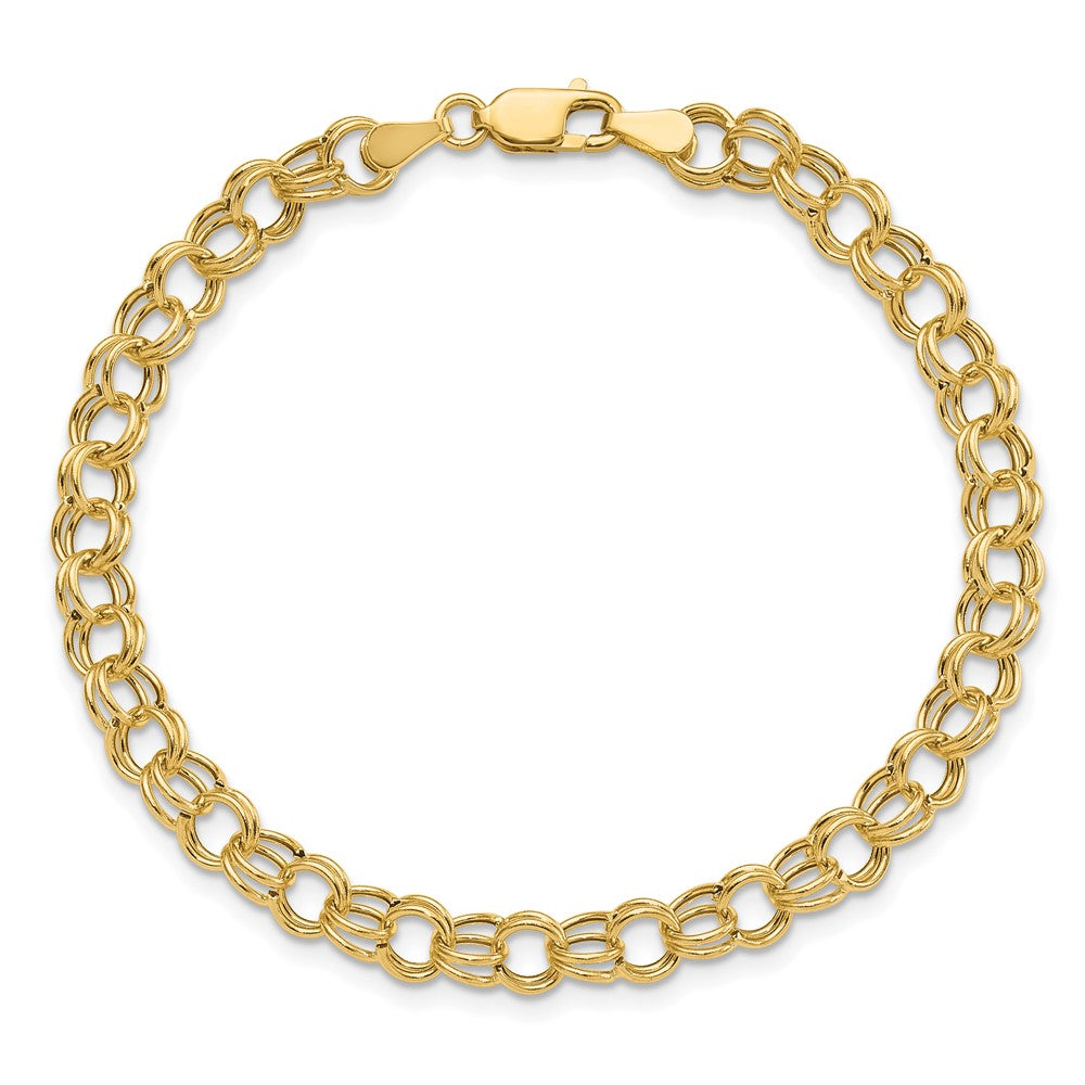 14k 6mm Hollow Double Link 8 inch Charm Bracelet