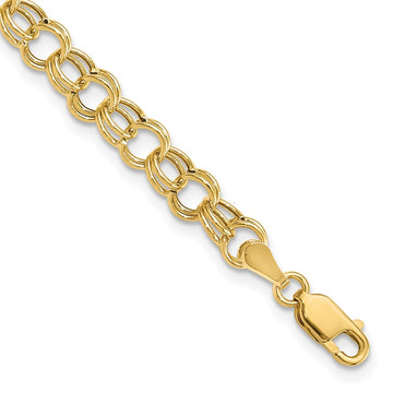 14k 6mm Hollow Double Link 6 inch Charm Bracelet