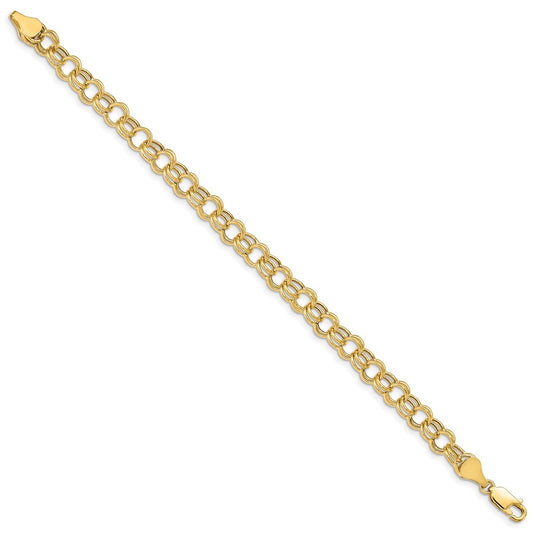 14k 6mm Hollow Double Link 7 inch Charm Bracelet