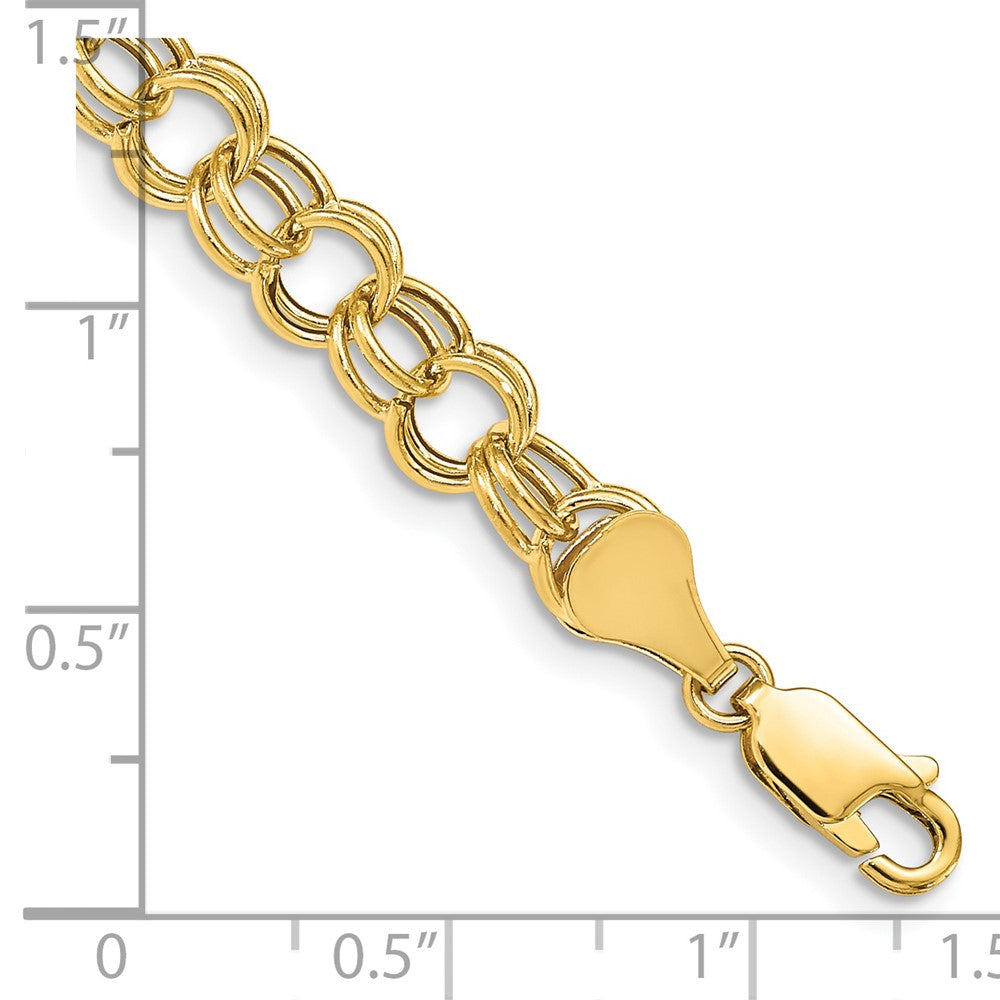 14k 6mm Hollow Double Link 7 inch Charm Bracelet
