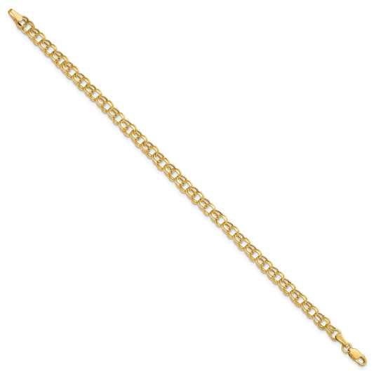 14k 4.5mm Hollow Diamond-cut Double Link 8 inch Charm Bracelet