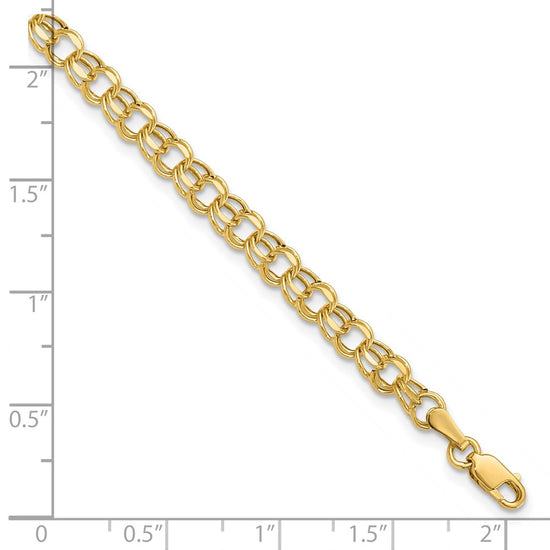 14k 4.5mm Hollow Diamond-cut Double Link 8 inch Charm Bracelet