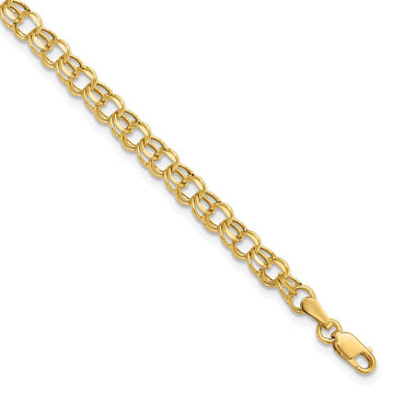 14k 4.5mm Hollow Diamond-cut Double Link 6 inch Charm Bracelet