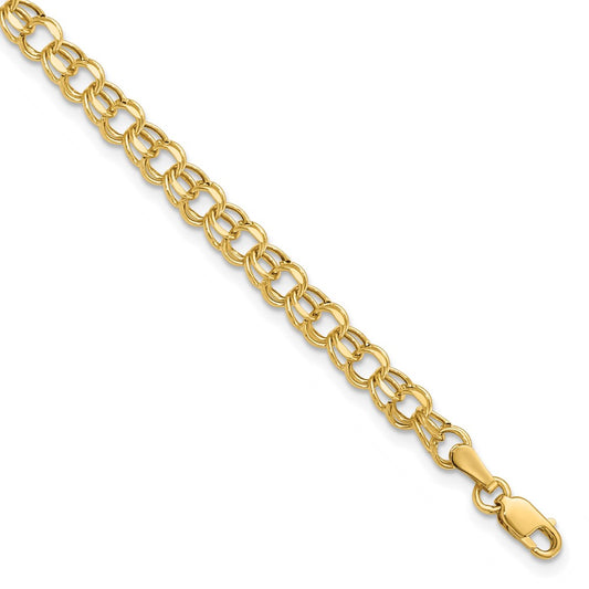 14k 4.5mm Hollow Diamond-cut Double Link 8 inch Charm Bracelet