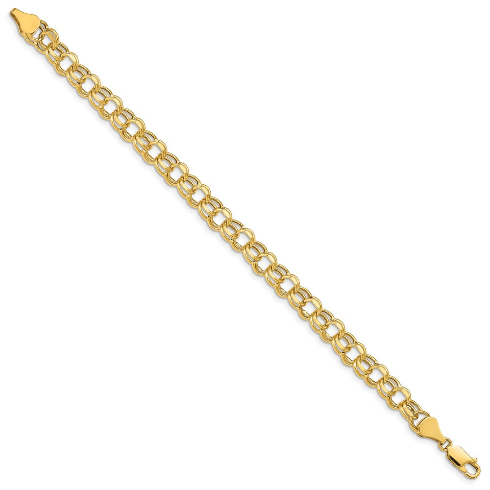 14k 7mm Hollow Diamond-cut Double Link 8 inch Charm Bracelet