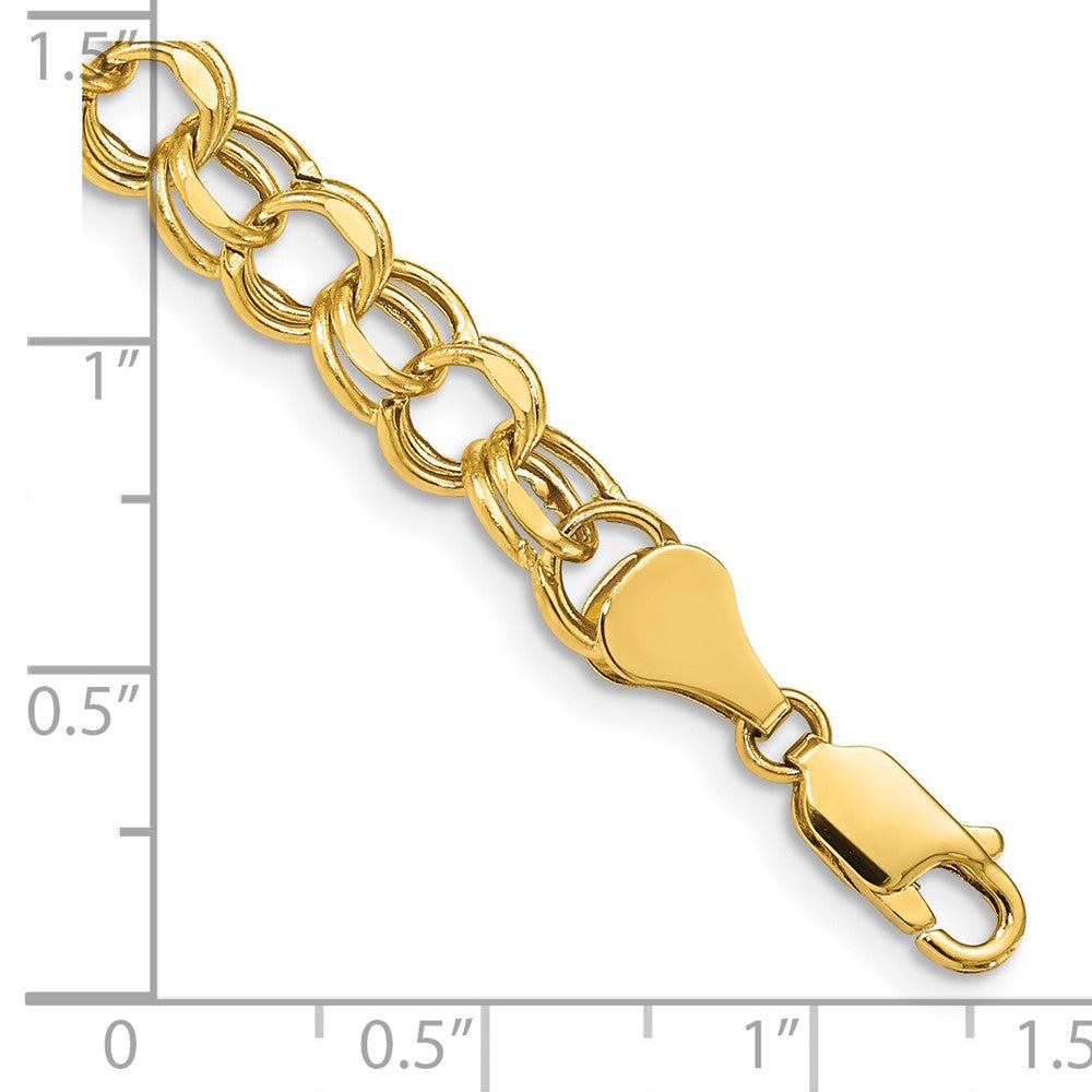 14k 7mm Hollow Diamond-cut Double Link 8 inch Charm Bracelet