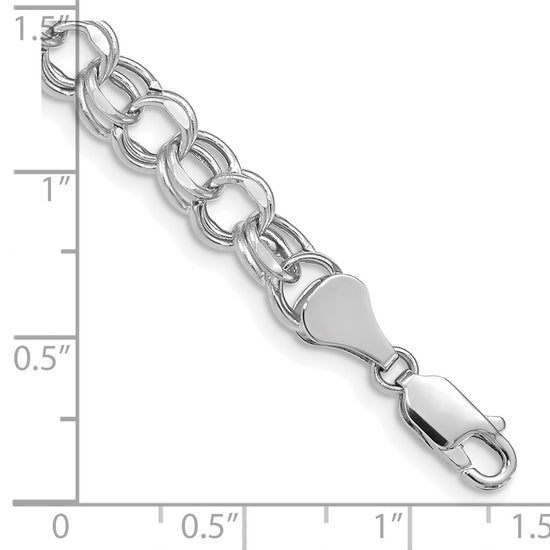 14k White Gold 7mm Hollow Diamond-cut Double Link 7 inch Charm Bracelet