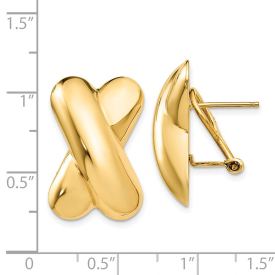 14k 15x22mm Polished X Omega Back Post Earrings