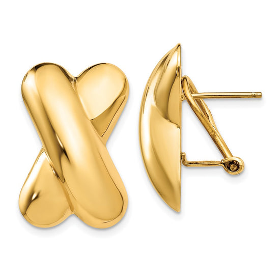 14k 15x22mm Polished X Omega Back Post Earrings