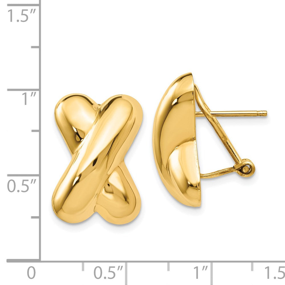 14k 13x19mm Polished X Omega Back Post Earrings
