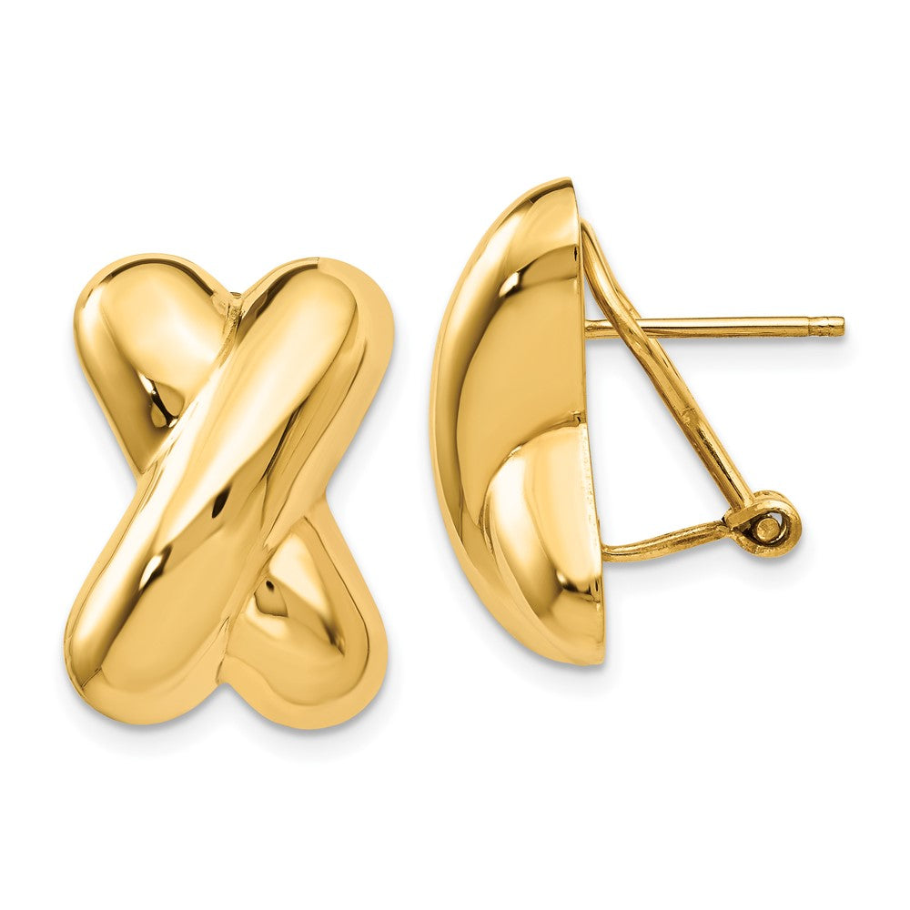 14k 13x19mm Polished X Omega Back Post Earrings