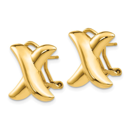 14k 16mm Polished X Omega Back Post Earrings