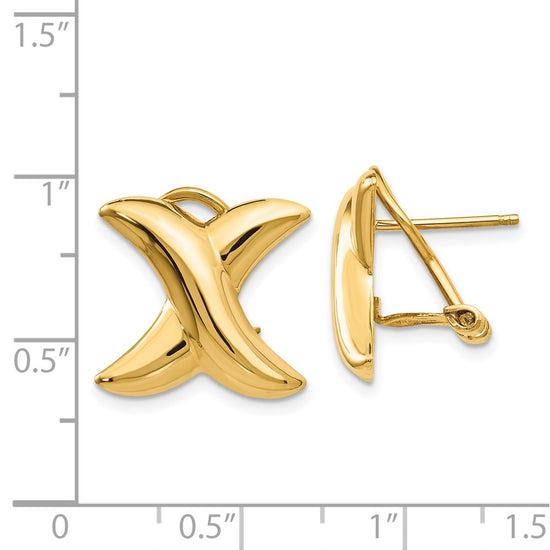 14k 16mm Polished X Omega Back Post Earrings