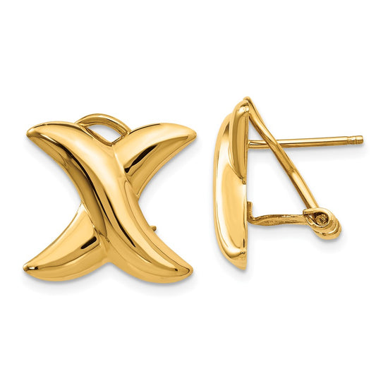 14k 16mm Polished X Omega Back Post Earrings