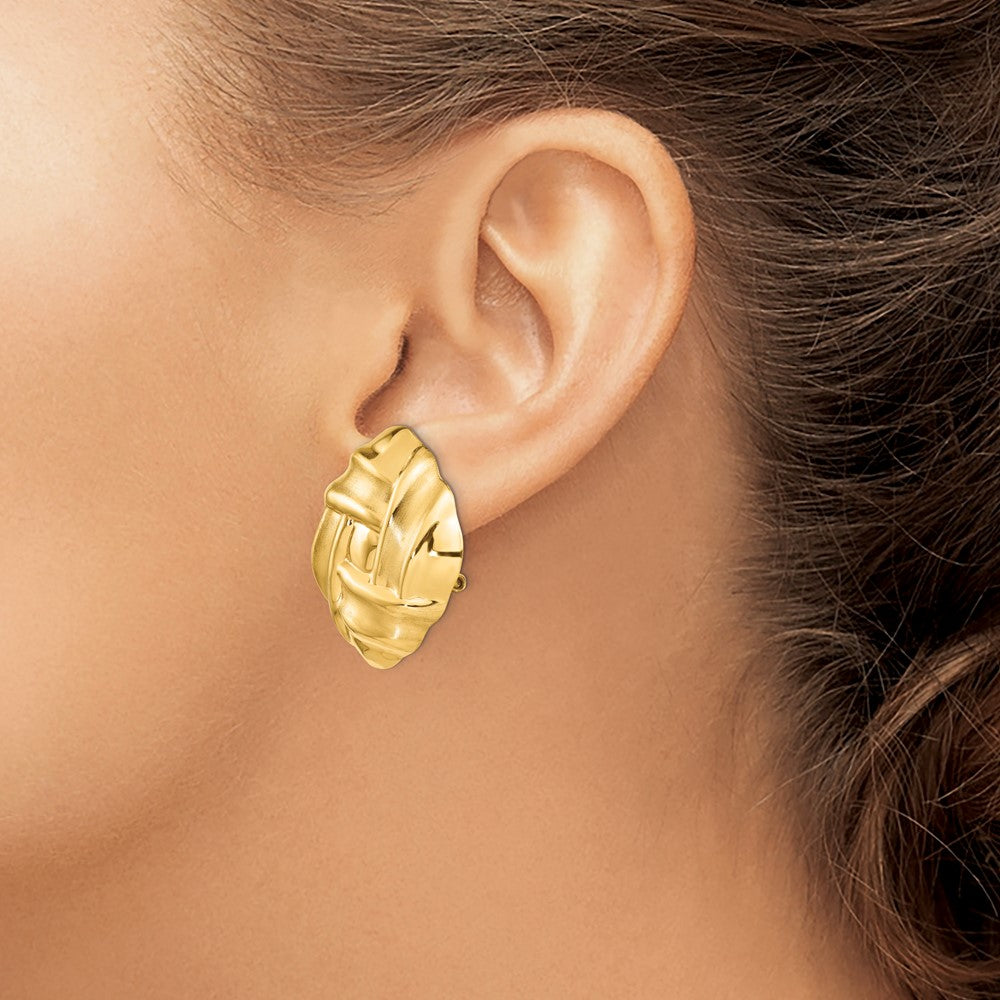 14k 27mm Polished and Satin Woven Omega Back Post Earrings