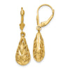 14k Polished Diamond-Cut Teardrop Dangle Leverback Earrings