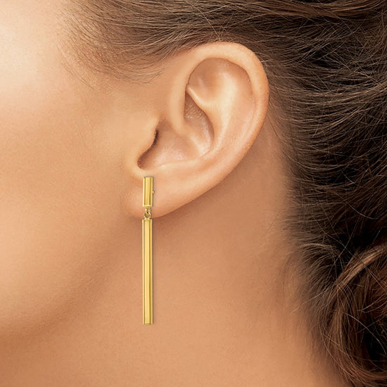 14k Polished Round Tube Dangle Post Earrings