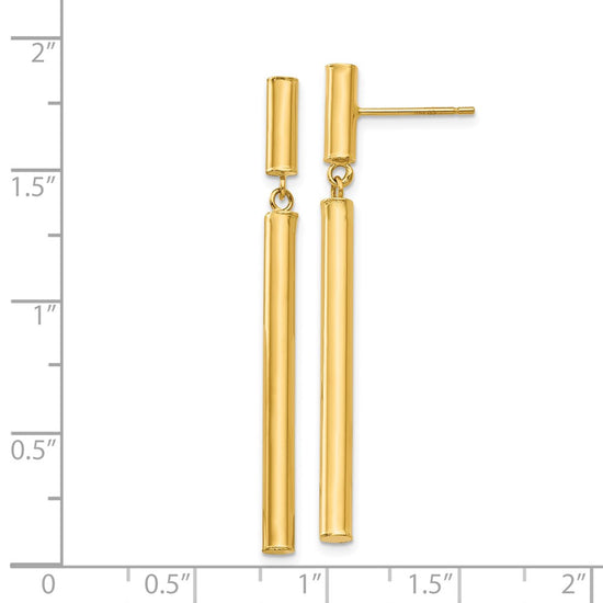 14k Polished Round Tube Dangle Post Earrings