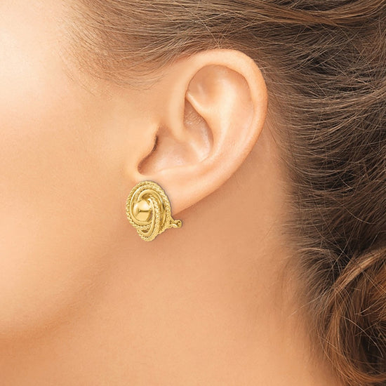 14k Polished and Twisted Fancy Omega Back Post Earrings