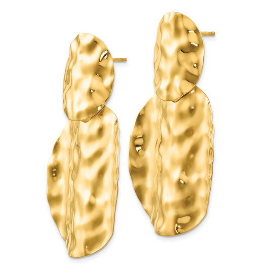 14k Polished Hammered Graduated Circles Dangle Post Earrings