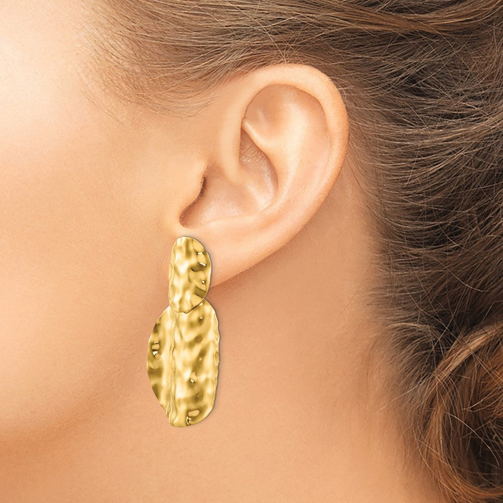 14k Polished Hammered Graduated Circles Dangle Post Earrings