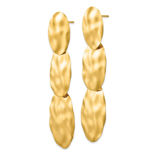 14k Polished Hammered Graduated 3-Circle Dangle Post Earrings