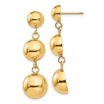 14k Polished Graduated Half-Ball Dangle Post Earrings