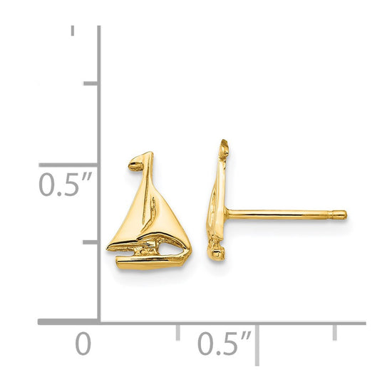 Gold Sail Boat Post Earrings