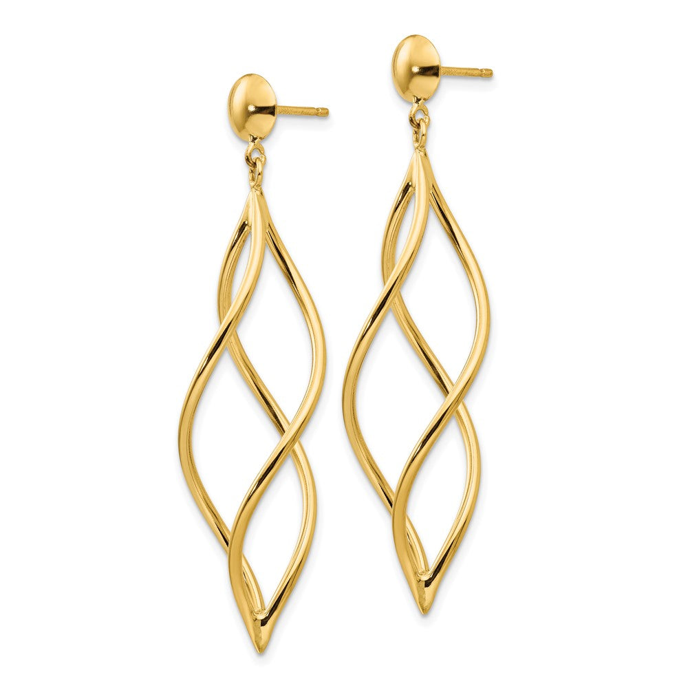 14k Curved Tube Swirl Dangle Post Earrings