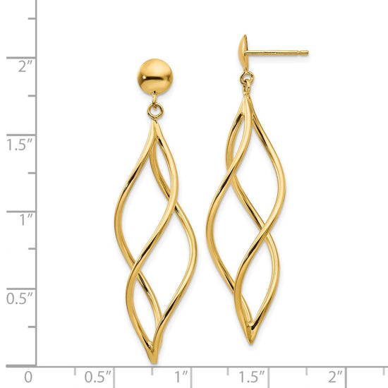14k Curved Tube Swirl Dangle Post Earrings