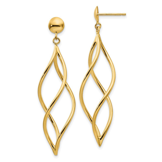 14k Curved Tube Swirl Dangle Post Earrings
