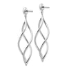 14k White Gold Curved Tube Swirl Dangle Post Earrings