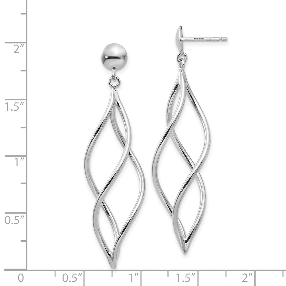 14k White Gold Curved Tube Swirl Dangle Post Earrings