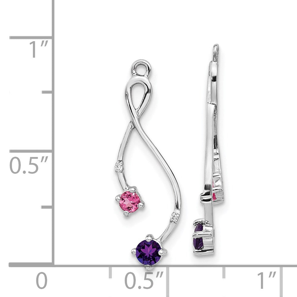 14k White Gold Diamond/Amethyst/Pink Tourmaline Dangle Earring Jackets