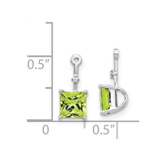 14k White Gold Diamond and 5mm Square Peridot Earring Jackets