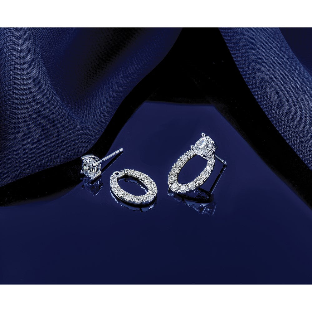 14k White Gold 1 1/3 carat Lab Grown Diamond VS/SI+ G+ Oval Earring Jackets