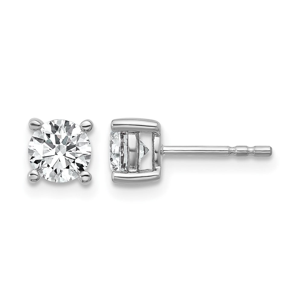 14k White Gold 1 carat Lab Grown Diamond VS/SI+ G+ Round Complete Four Prong Heavyweight Stud Earrings