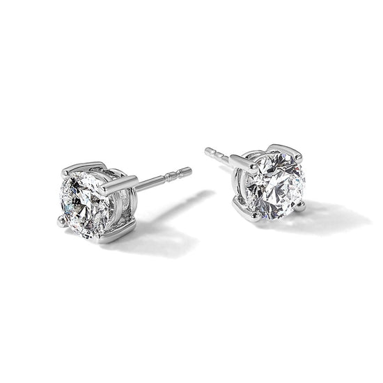 14k White Gold 2 carat Certified Lab Grown Diamond VS/SI+ G+ Round Complete Four Prong Heavyweight Stud Earrings