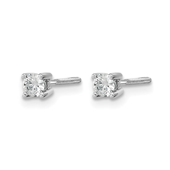 14k White Gold 1/5 carat Lab Grown Diamond VS+ F+ Round Complete Four Prong Screwback Heavyweight Stud Earrings
