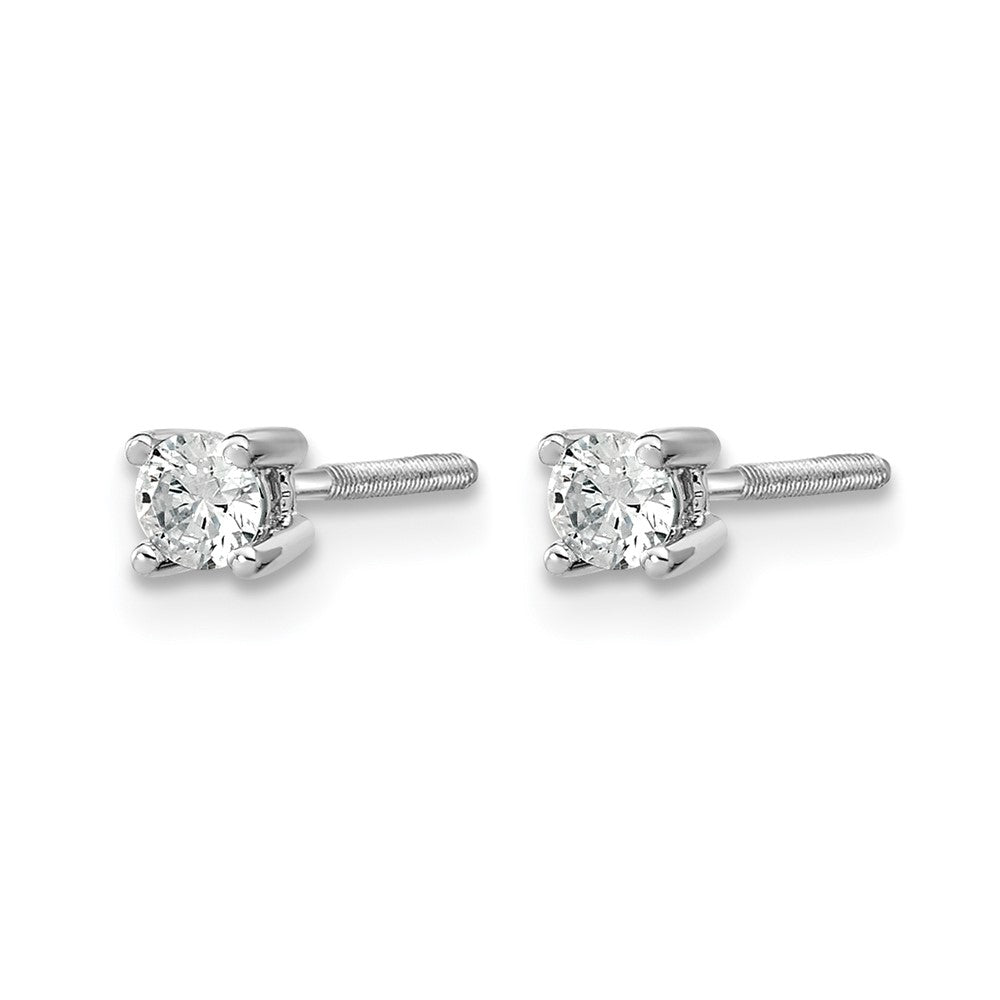 14k White Gold 1/5 carat Lab Grown Diamond VS+ F+ Round Complete Four Prong Screwback Heavyweight Stud Earrings