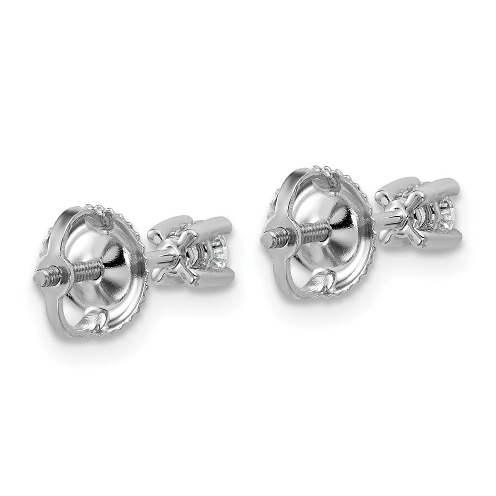 14k White Gold 1/5 carat Lab Grown Diamond VS+ F+ Round Complete Four Prong Screwback Heavyweight Stud Earrings