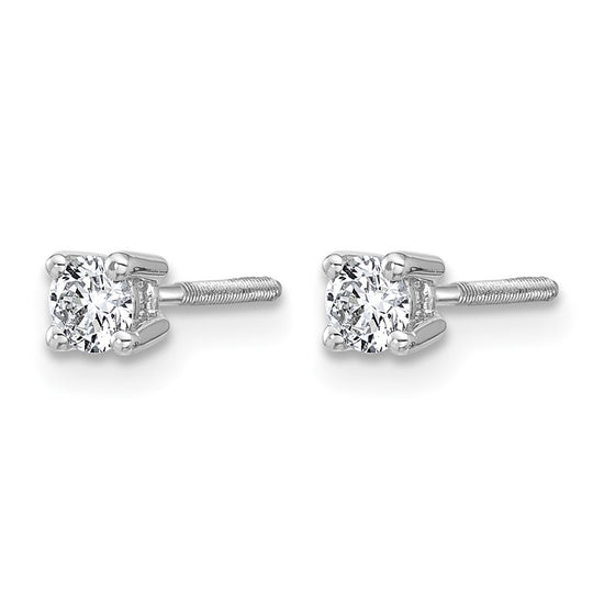 14k White Gold 1/4 carat Lab Grown Diamond VS+ F+ Round Complete Four Prong Screwback Heavyweight Stud Earrings
