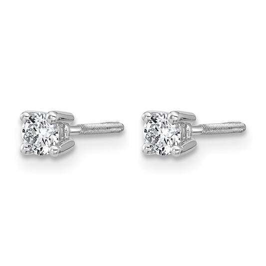 14k White Gold 1/4 carat Certified Lab Grown Diamond VS/SI+ G+ Round Complete Four Prong Screwback Heavyweight Stud Earrings