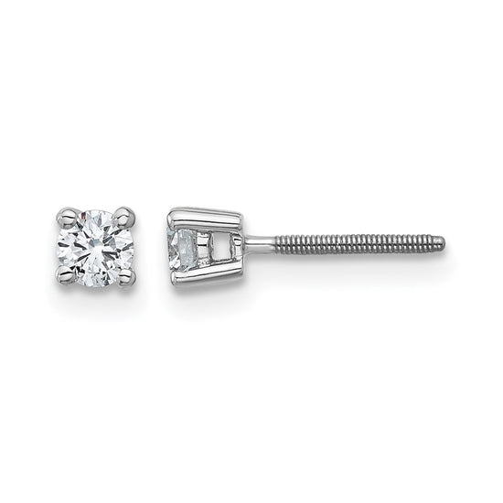14k White Gold 1/4 carat Certified Lab Grown Diamond VS+ F+ Round Complete Four Prong Screwback Heavyweight Stud Earrings