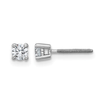 14k White Gold 1/4 carat Certified Lab Grown Diamond VS+ F+ Round Complete Four Prong Screwback Heavyweight Stud Earrings