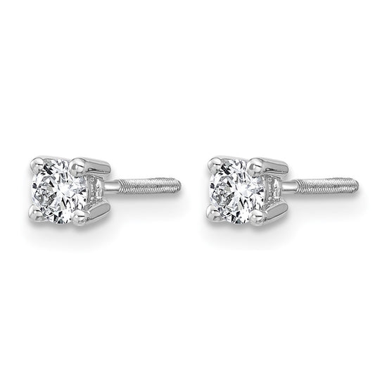 14k White Gold 1/3 carat Certified Lab Grown Diamond VS+ F+ Round Complete Four Prong Screwback Heavyweight Stud Earrings